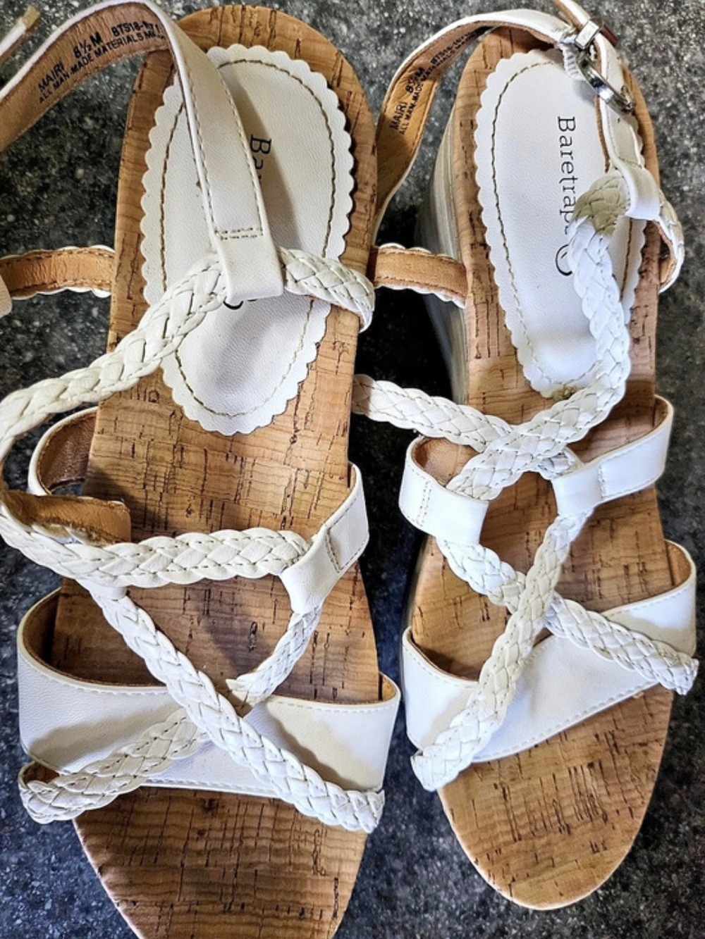 Baretraps Mairi Braided Strap Wedge Sandals White & Brown